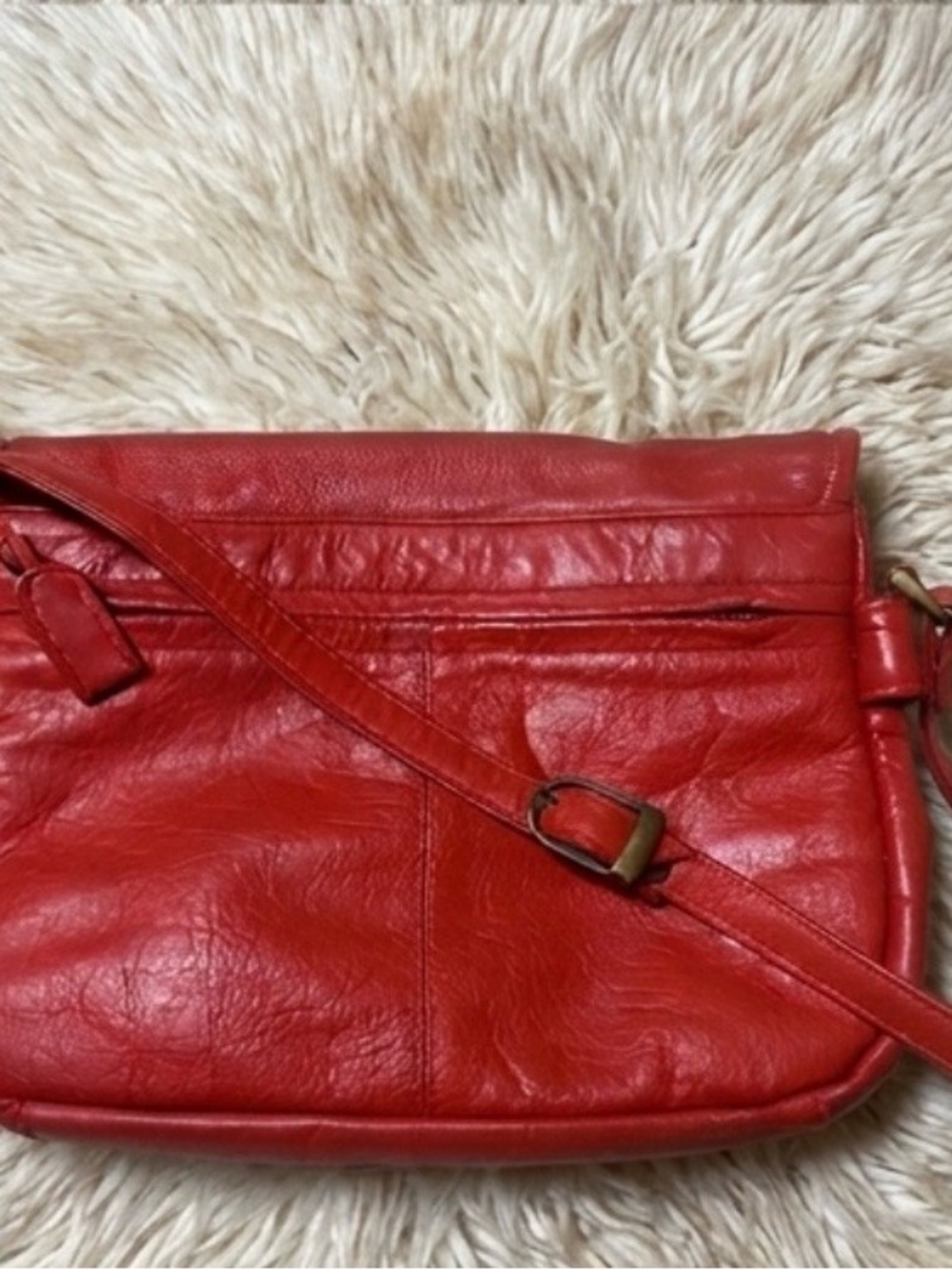 Vintage BARGANZA Red Leather Crossbody Flap Bag Map Lining - Picture 7 of 11